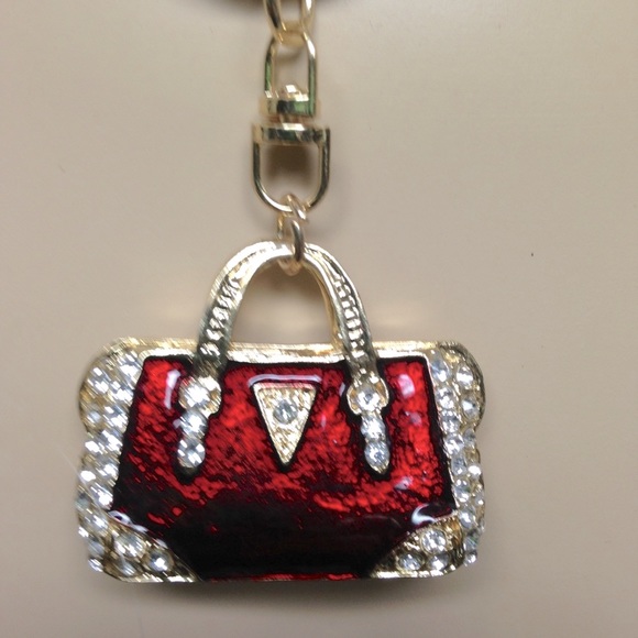2- Way Red Enamel Rhinestone Handbag Charm- Key chain - Picture 2 of 10